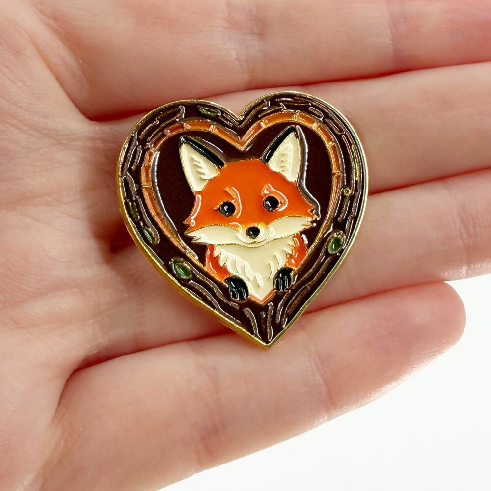 Cute Fox Heart Soft Enamel Pin Woodland Animal Brooch Lapel Badge